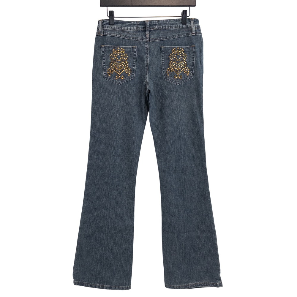 Thalia Sodi Bootcut Jeans Women 3/4 Blue Rhinestone Embellished Y2K Low Rise